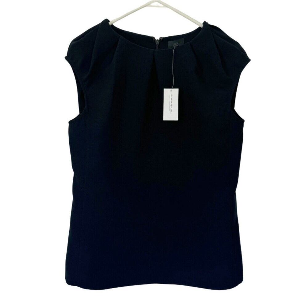 NEW Banana Republic Womens Size 6 Small Black Short Sleeve Pleated Office Blouse
